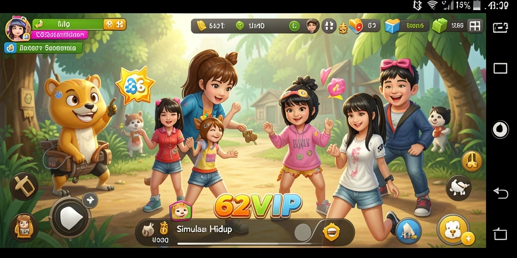 Screenshot 62VIP menampilkan gameplay simulasi kehidupan yang interaktif.