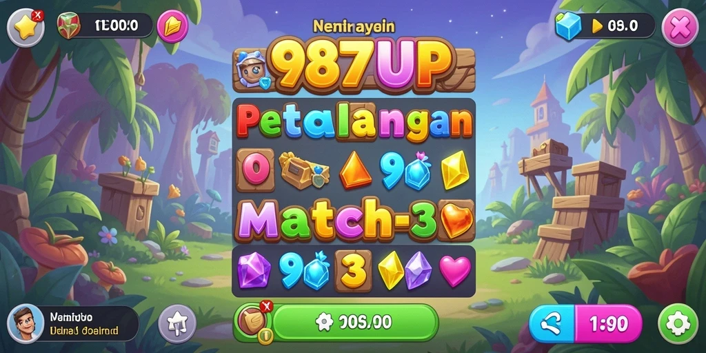 Gameplay seru 987UP dengan tantangan Match-3 yang menarik.