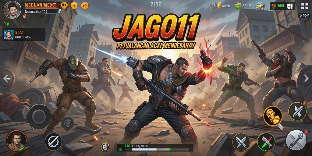 Screenshot JAGO11 menunjukkan karakter dalam aksi bertarung melawan musuh.