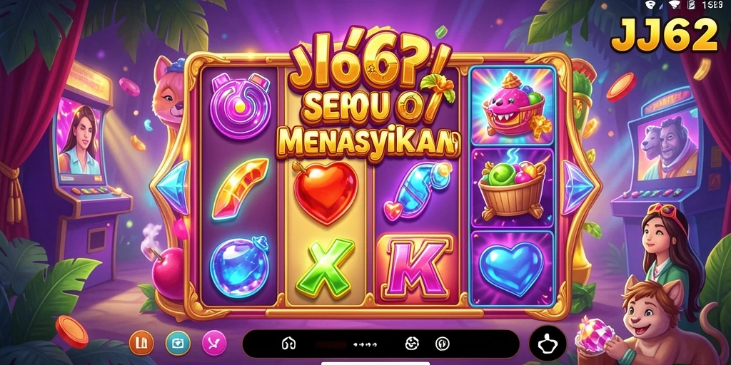 Tampilan gameplay JJ62 dengan gulungan yang berputar dan tema yang menarik.