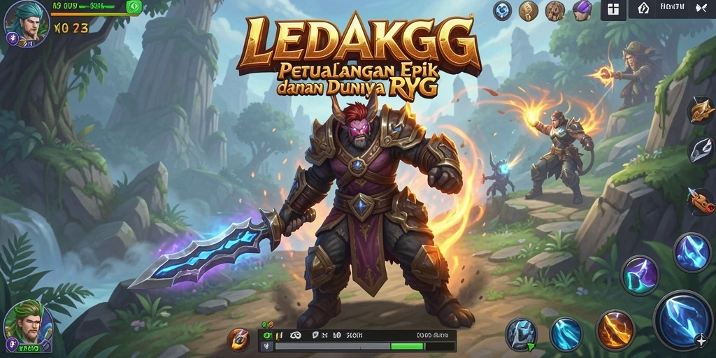 Tangkapan layar utama LEDAKGG menunjukkan pertarungan seru dalam dunia RPG.