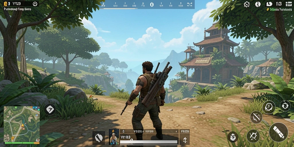 Tangkapan layar gameplay YY123 yang menampilkan eksplorasi dunia terbuka.
